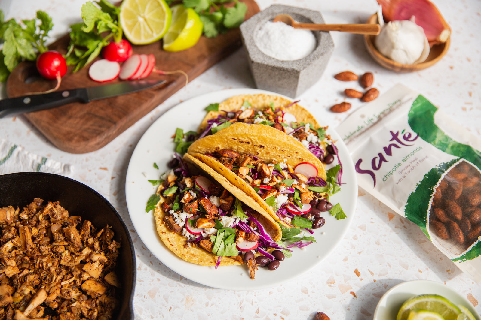 Santé Nuts - Crispy Jackfruit Tacos with Chipotle Almonds - Recipe