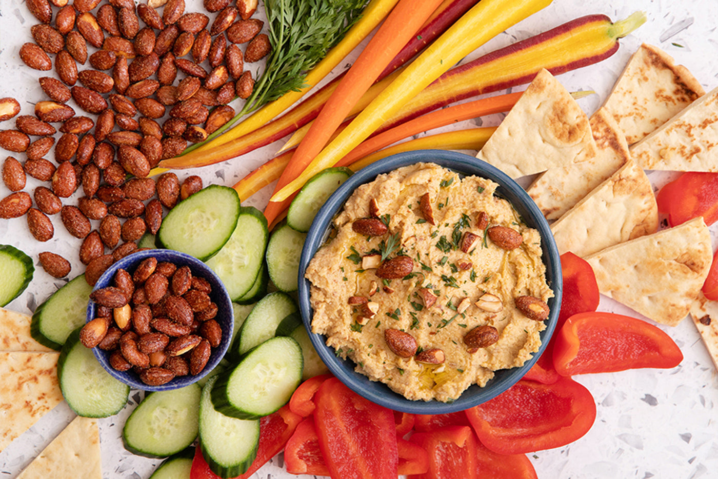Santé Nuts | The GOAT Dip -- Garlic, Olive Oil, Almond, and Tahini -- Garlic Almond Hummus Recipe