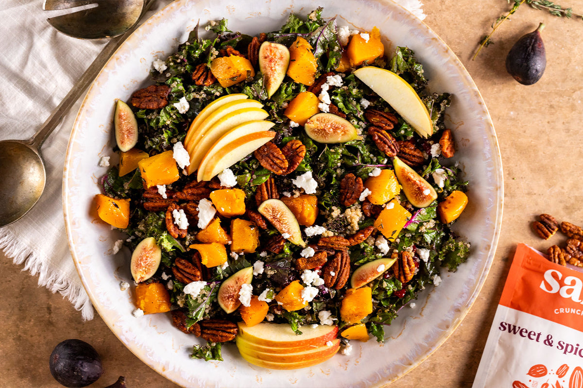 Santé Nuts - Recipe - Autumn Kale and Pecan Salad with Sweet & Spicy Pecans
