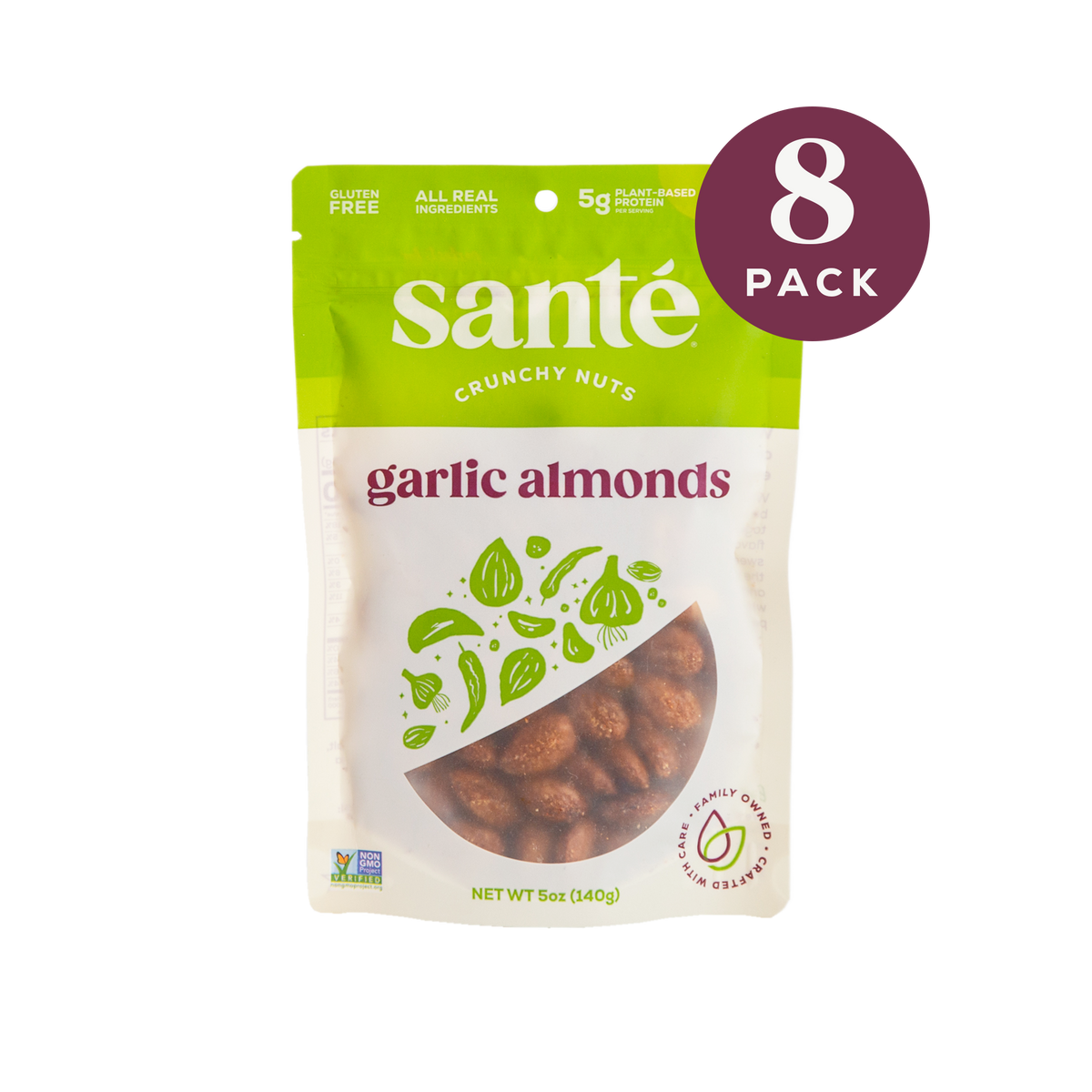 Santé Nuts | Garlic Almonds | 8 pack