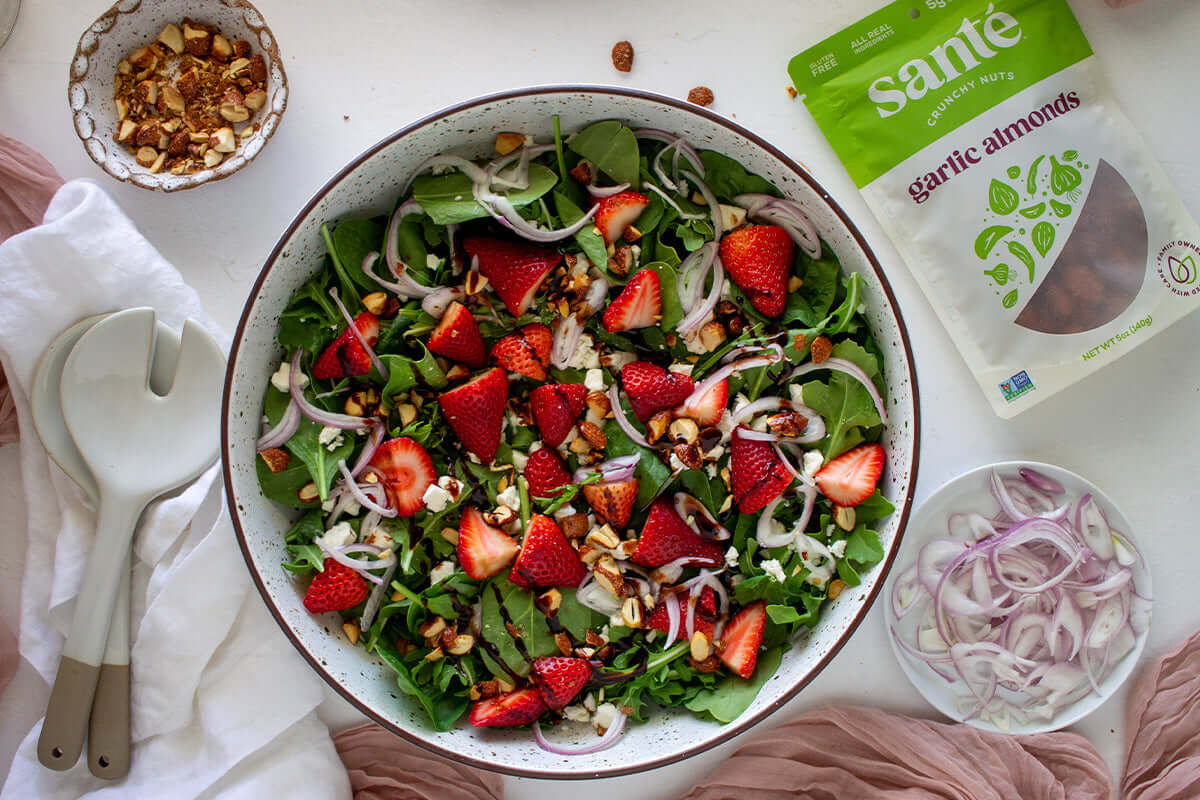 Santé Nuts - Strawberry Feta Salad with Garlic Almonds