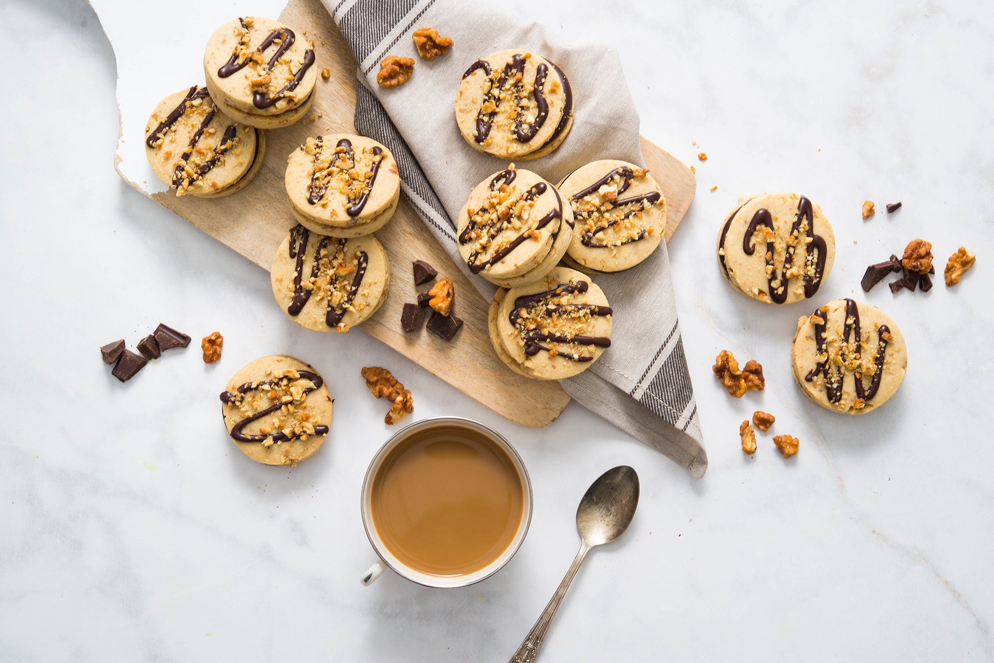 Walnut Shortbread Sandwich Cookies with Chocolate Ganache