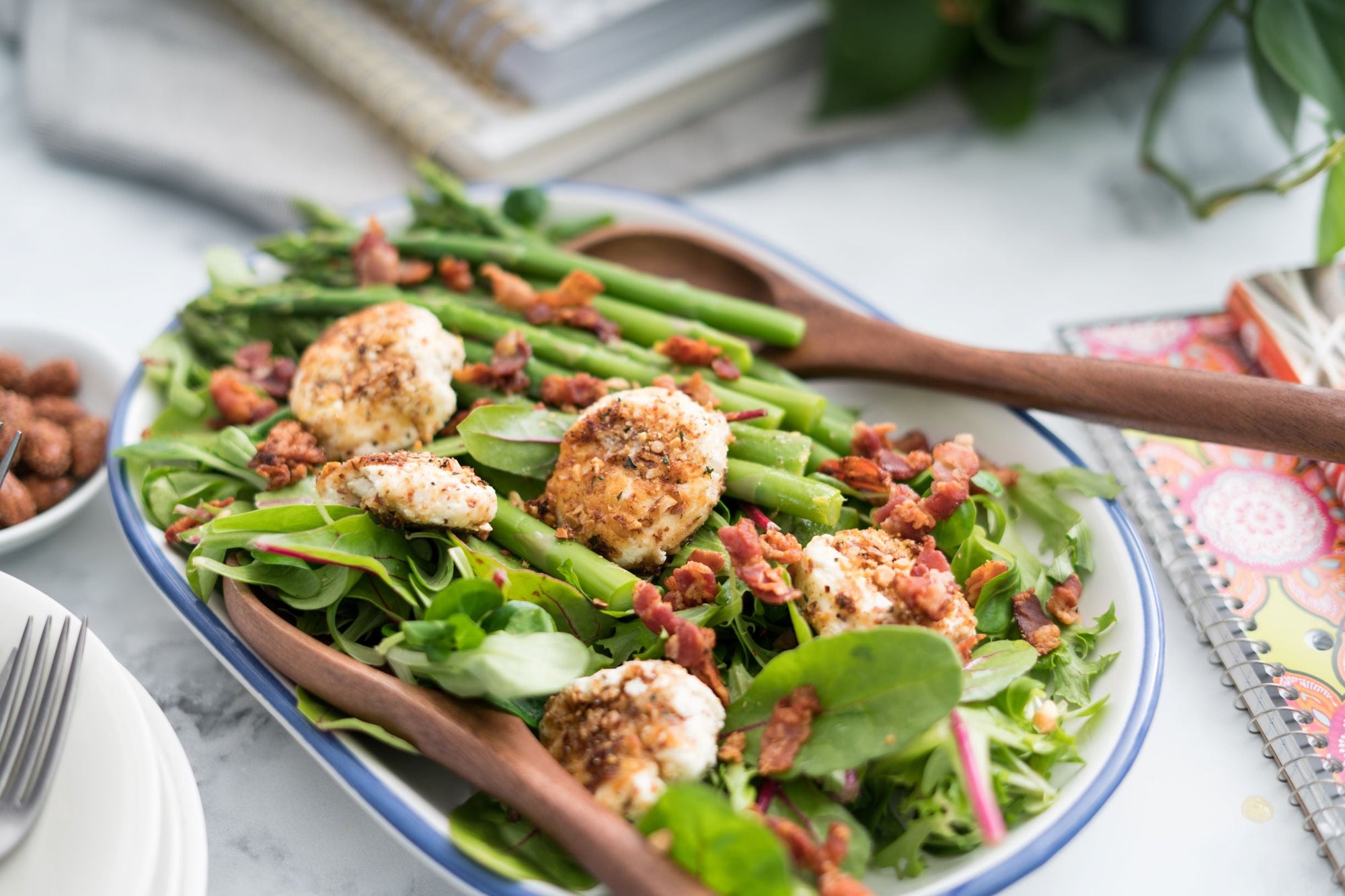 Santé Nuts - Recipe -  Asparagus, Bacon, and Goat Cheese Bistro Salad