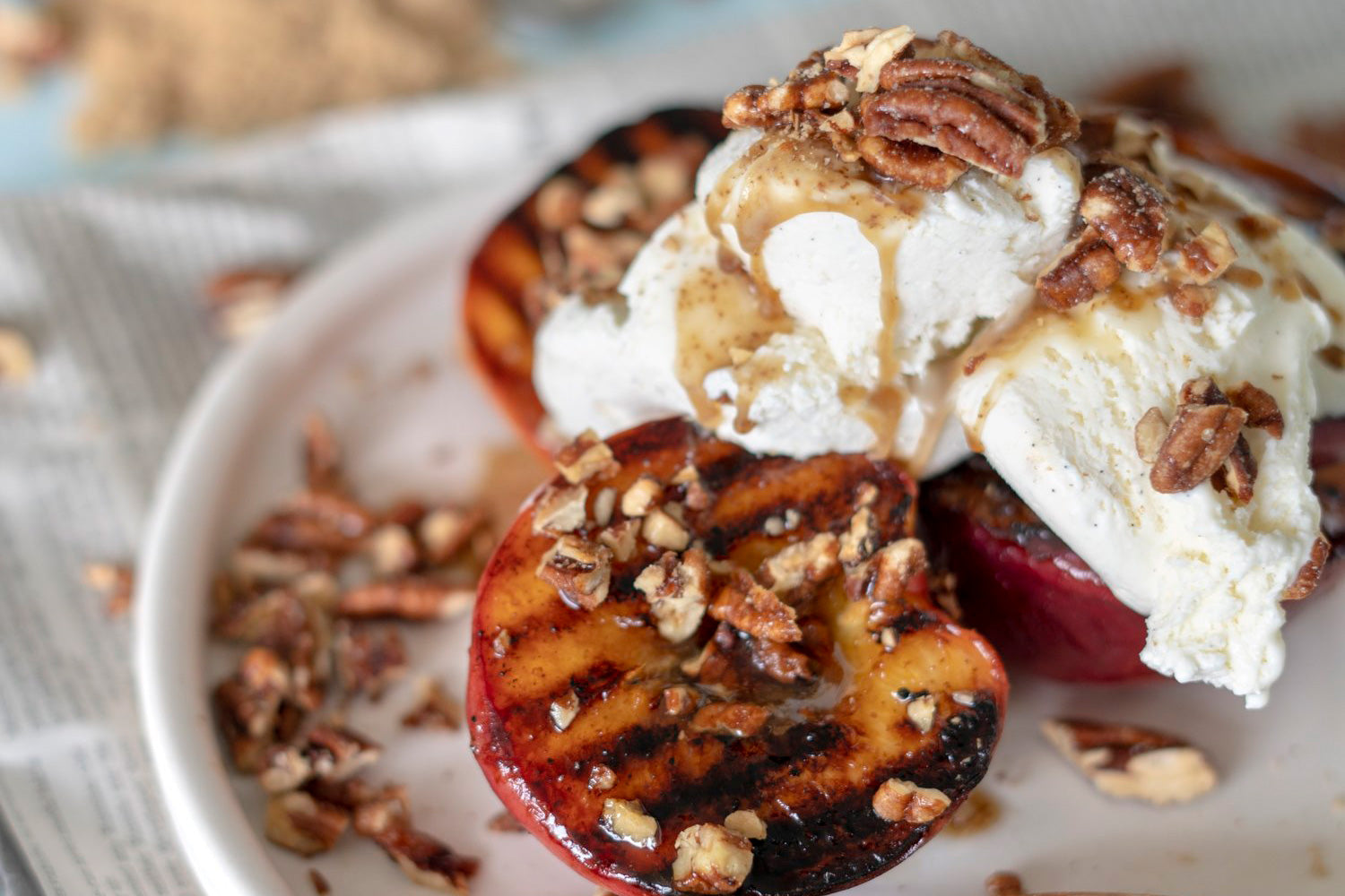 Santé Nuts - Grilled Brown Butter and Bourbon Peaches - Recipe