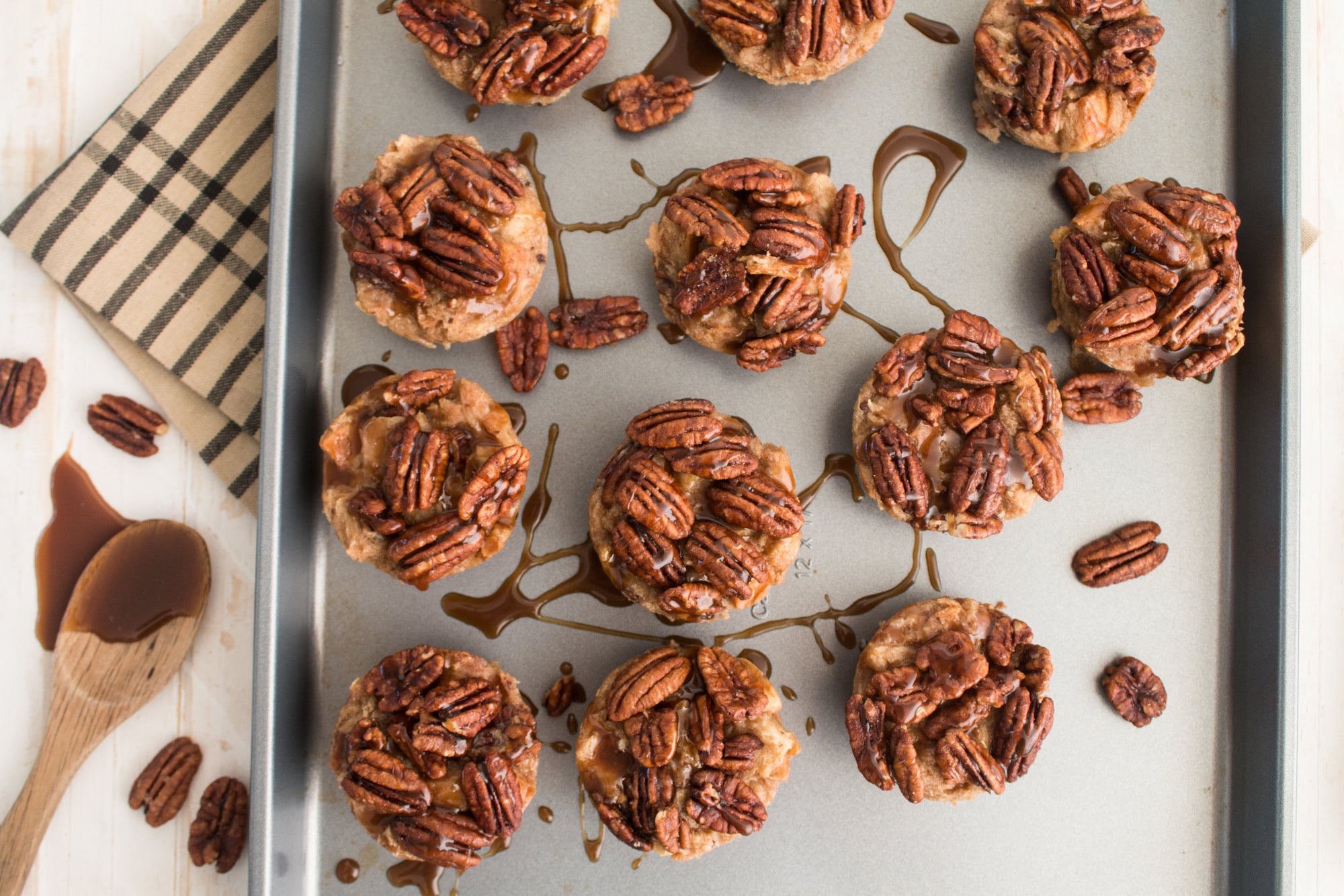 Santé Nuts - Pecan Pie Bread Pudding with Bourbon Caramel Sauce