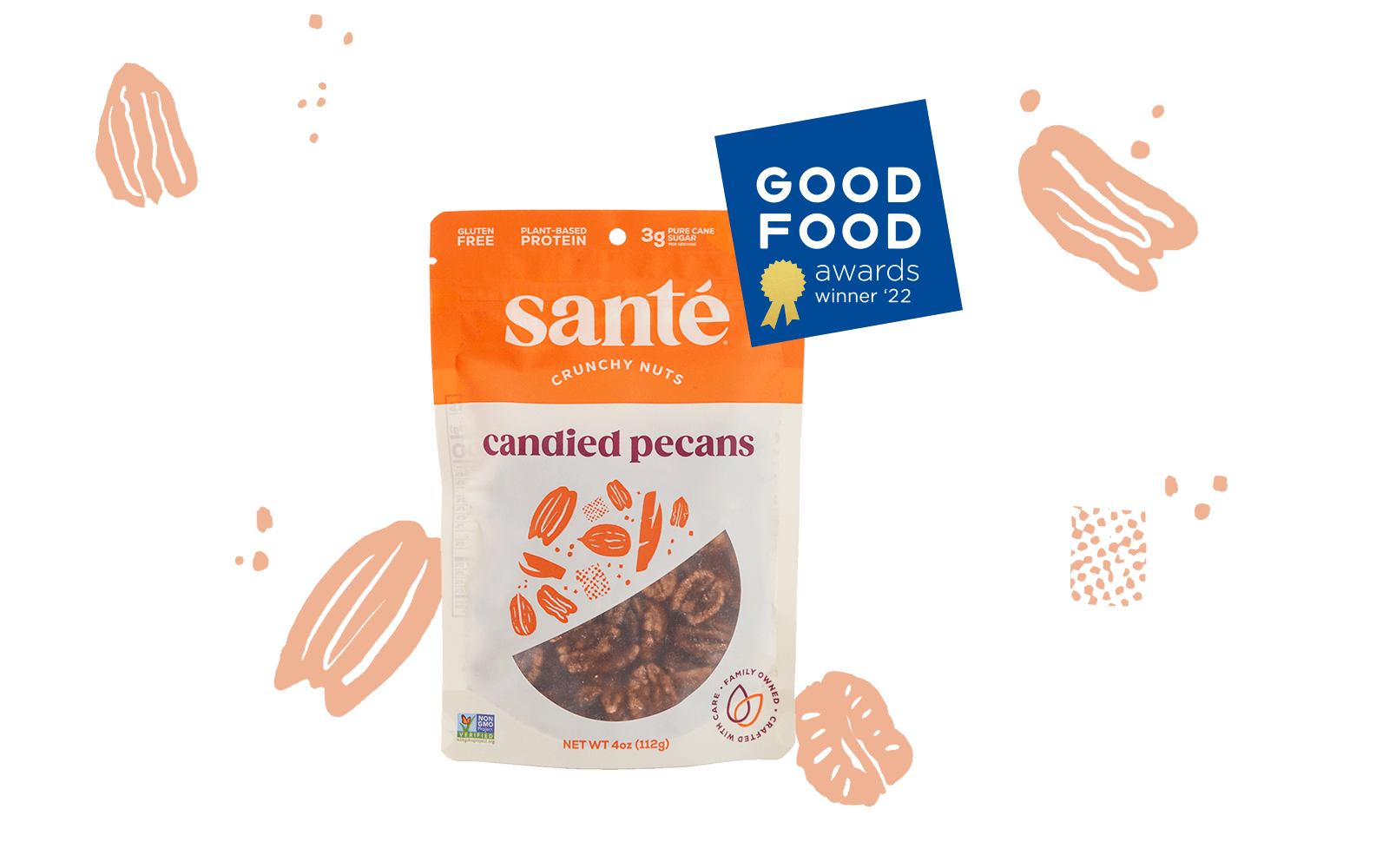 Candied Pecans bag with Good Food Awards winner badge