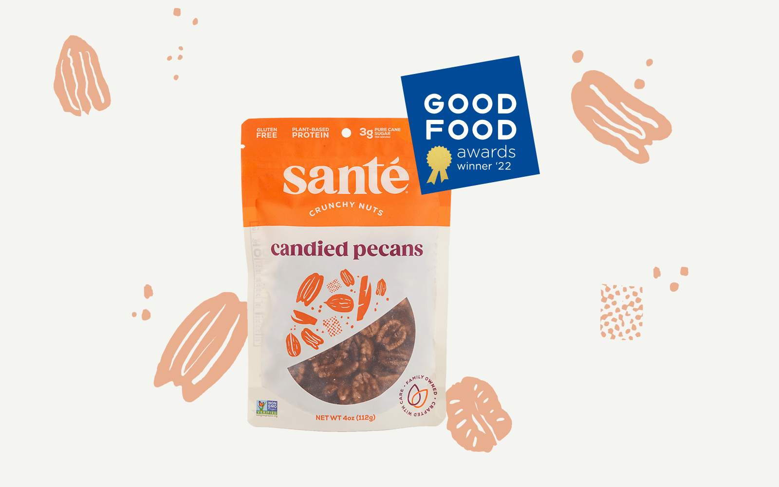 Candied Pecans bag with Good Food Awards winner badge